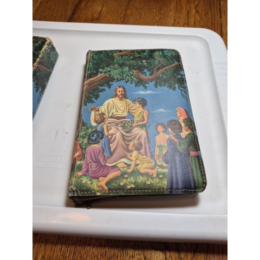 Vintage - Rainbow Holy Bible - Illustrated KJV - Zipper With Cross 1969 with box